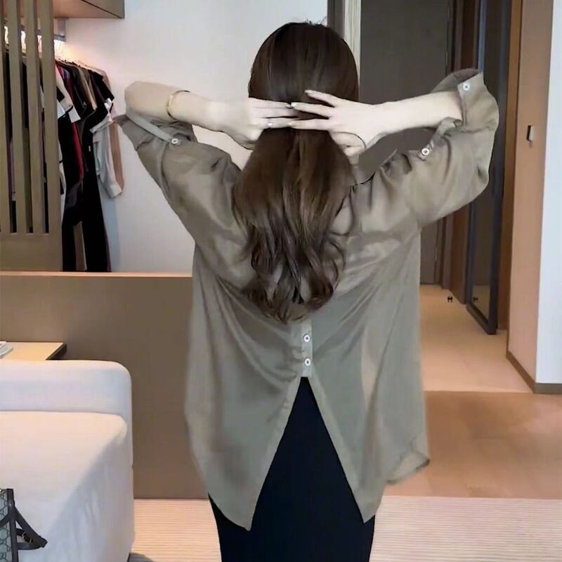2026 Summer New Plus-Size Women's Sun Protection Clothing, Fashionable Khaki Shawl, Elegant Design, High-End Shirt