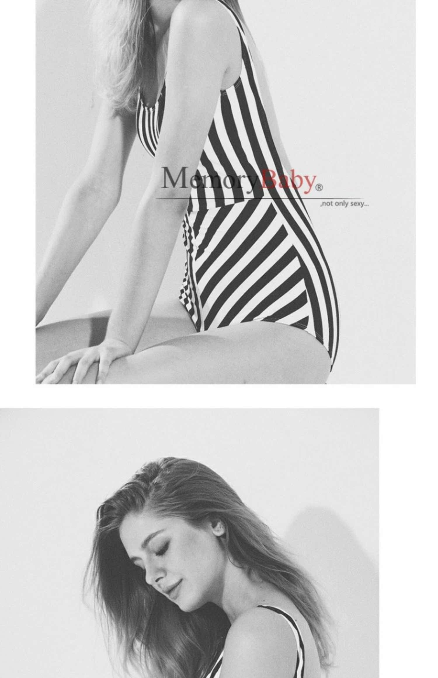 MEMORBABY mới retro in khâu sọc thời trang ngực nhỏ ngực tập hợp áo tắm một mảnh backless - Bộ đồ bơi One Piece đồ bơi nữ liền thân dài tay