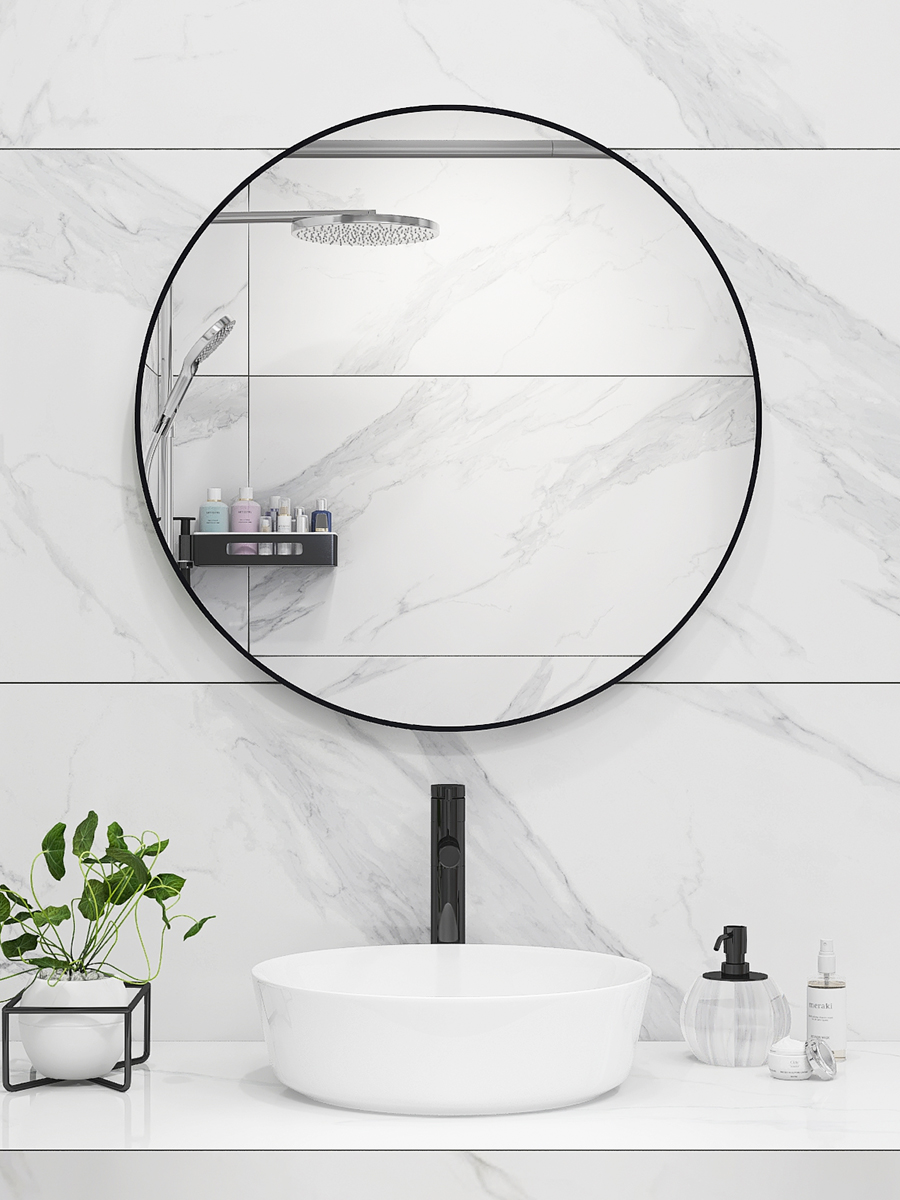 Aluminum alloy round mirror Smart light mirror Perforated wall hanging simple powder room bathroom mirror ins wind with light mirror LED