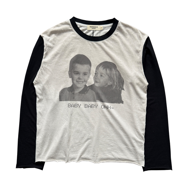 Rainmake |   Bieber Hailey Family Portrait Print Long-Sleeve Distressed Tee Vintage Unisex