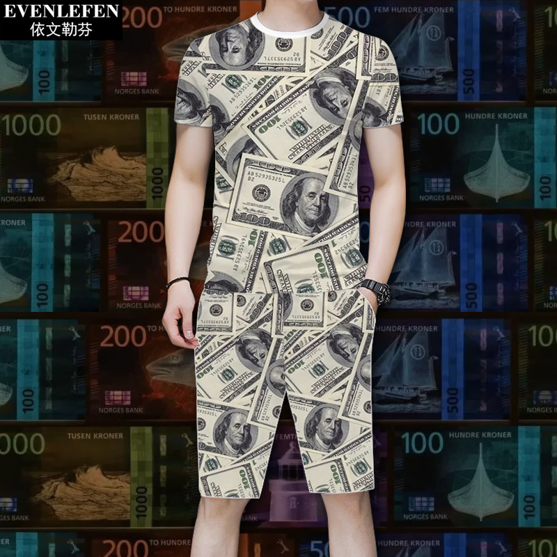 Various Currencies, Money, Dollars, Us Dollars, Paper Money, Personalized Creative Quick-Drying Short-Sleeved T-Shirts, Shorts, Men's Suits