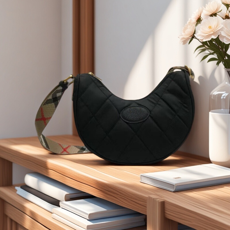 Bobaoluo 2025 New Underarm Bag, Cowhide Bag, Quilted Bag, Crescent Bag, Single Shoulder Crossbody Bag, Fashionable and Versatile Women's Bag