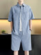 2025 new summer short-sleeved denim shirt boys' clothing suit with handsome solid color half-sleeved men's clothing