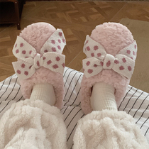 Japanese substitute girls' heart butterfly bow and cotton slippers female home cute plush anti-slip and warm moon shoes