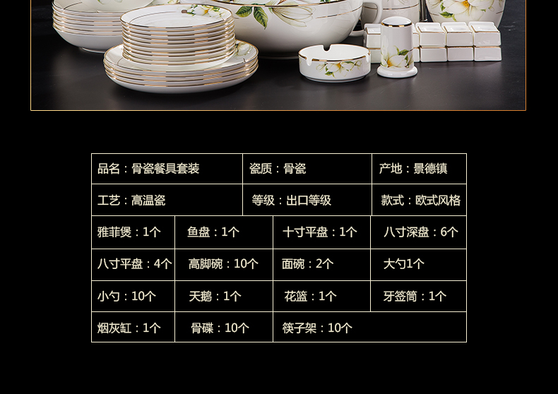 Jingdezhen ceramic tableware suit Chinese ceramic dishes suit household Japanese bowl dish Korean chopsticks combination