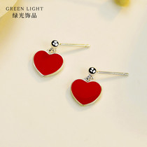 S925 silver earrings female temperament Korean personality simple pop red Love earrings 2021 New Tide