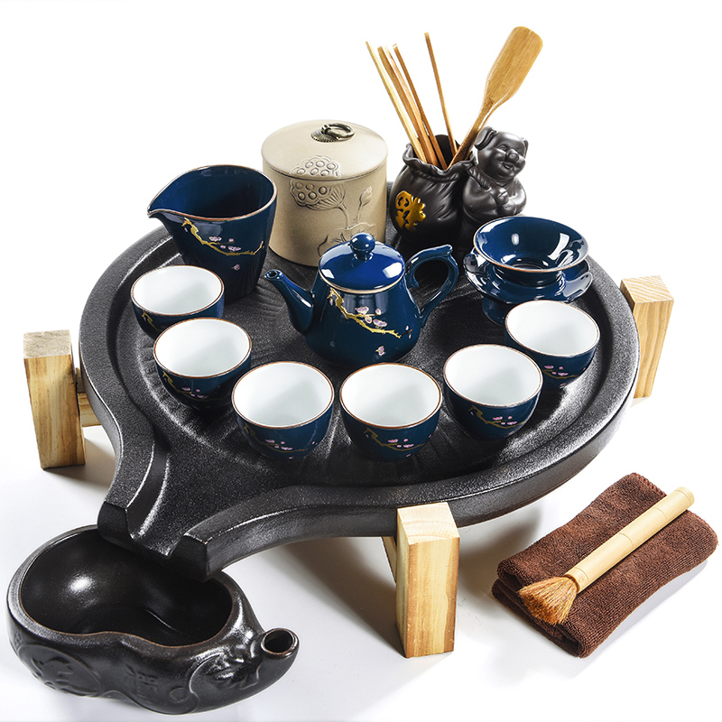 Japanese contracted household porcelain god purple sand tea set solid wood tea tray ceramic cups kung fu tea tea tea taking