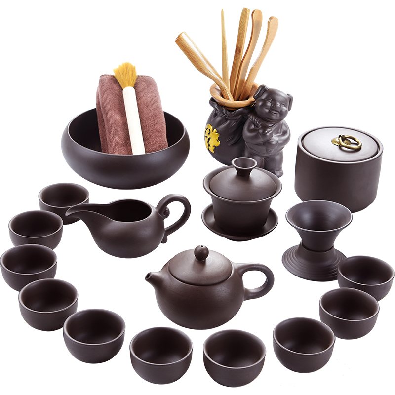 Porcelain clay ore violet arenaceous zhu xi shi god pot of kung fu tea set to restore ancient ways household 6 gentleman cup tea accessories
