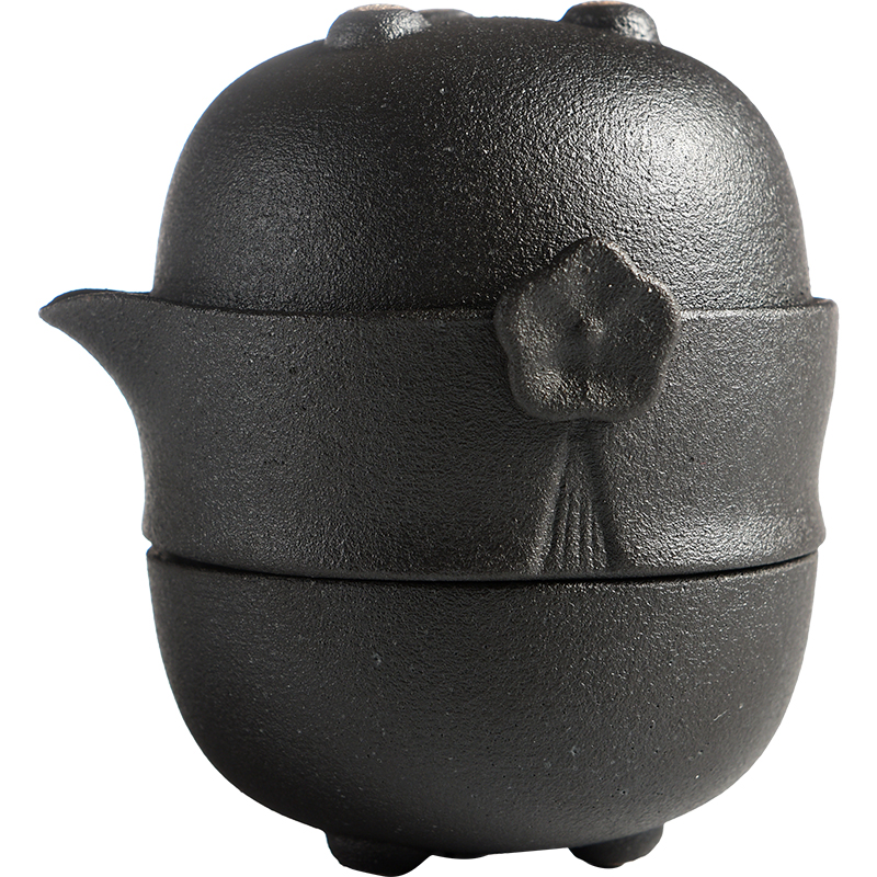 Japanese zen of black ceramic porcelain god travel kung fu tea set portable name plum guest crack cup a pot of two cup