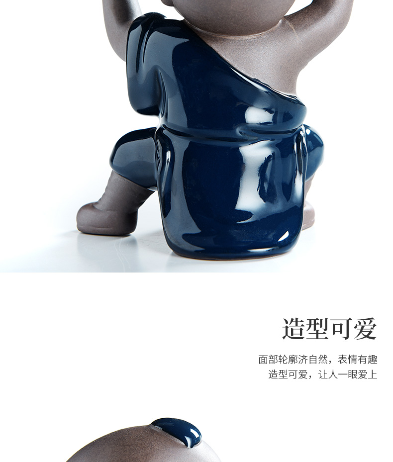 Ji blue glaze porcelain god the young monk kung fu boy ceramic pet furnishing articles manually zen tea play kung fu tea tea accessories