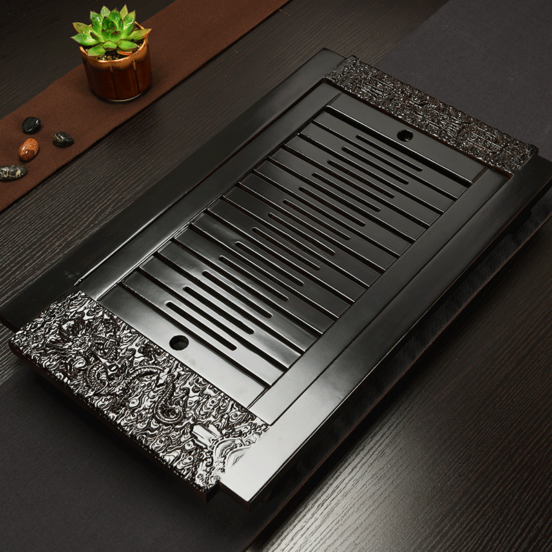 Porcelain drainage saucer dish kung fu tea tea sea god solid wood home small tea tea tray drawer wooden storage units