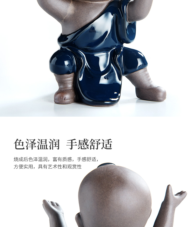 Ji blue glaze porcelain god the young monk kung fu boy ceramic pet furnishing articles manually zen tea play kung fu tea tea accessories