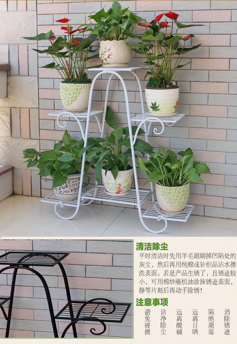 Chân đế bằng sắt rèn sáu tầng nhiều tầng ban công chậu hoa giá đỡ kệ hoa màu xanh lá cây phòng khách treo hoa lan đơn giản - Kệ kệ để bàn
