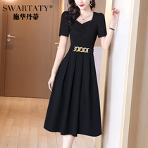 Fa-style dress for women 2022 Summer new black dresses Slim A Character Dress High-end Temperament Heben Little Black Dress