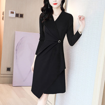 Hepburn style dress spring dress long sleeve celebrities high end temperament black party little black dress small dress small dress 2021 New