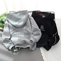 Children plus velvet clothes boy 2021 Winter new fried street long sleeve hooded thick top big boy handsome fashion