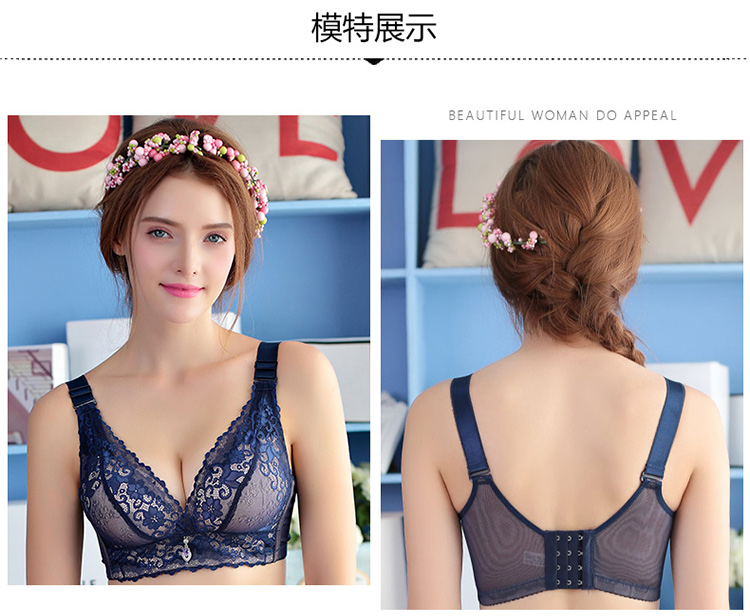 Sexy ngực lớn chất béo mm kích thước lớn phần mỏng tập hợp áo ngực nhỏ ly dày Chống ánh sáng không có vòng thép nữ đồ lót quần lot