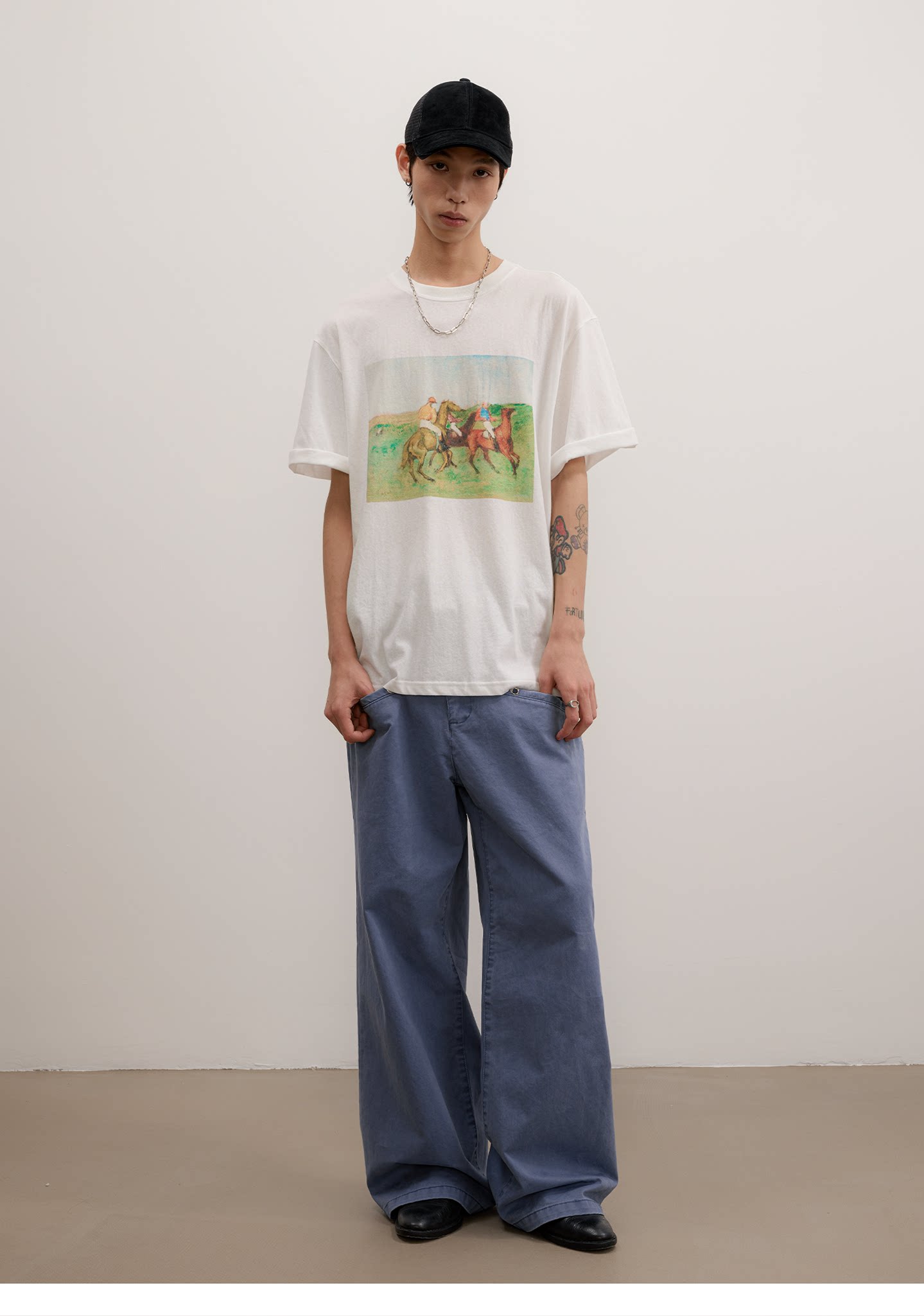 FUNKYFUN Vintage Equestrian Crayon Print Oversized Tee