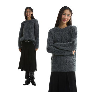 Funkyfun 2025ss irregular three-dimensional twisted pit strip thick round neck pullover knitted long-sleeved sweater