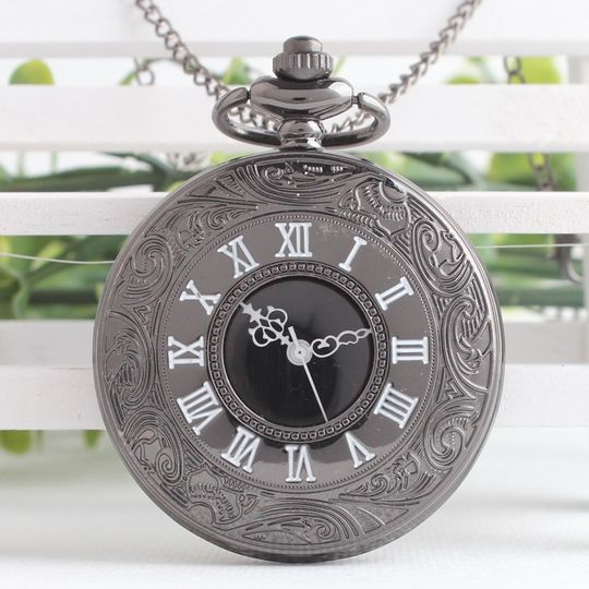 Luminous trend flip cover hollow dual display Roman quartz pocket watch black male and female student retro gift hanging watch