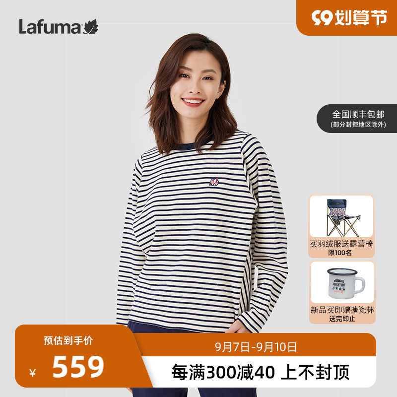 French LAFUMA Le Feiye outdoor 2022 autumn and winter loose striped round neck long-sleeved T-shirt women's bottoming shirt top
