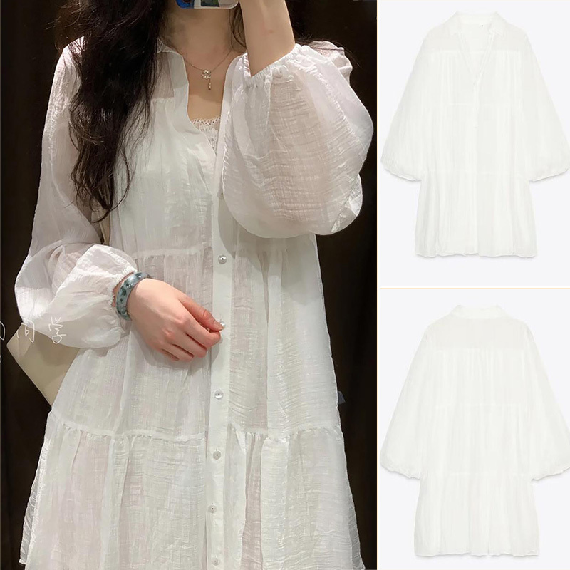 Qinchuan 25 Spring New Style Lazy Loose Casual Layered Patchwork Long Sleeve Short Dress 3897058