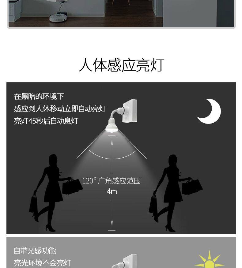 Противоугонная 感应小夜灯全自动人体智能led灯走廊楼梯厕所人走灯灭自动感应灯