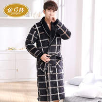 Flannel nightgown mens winter thickened long mens velvet coral velvet pajamas padded thick warm bathrobes large size