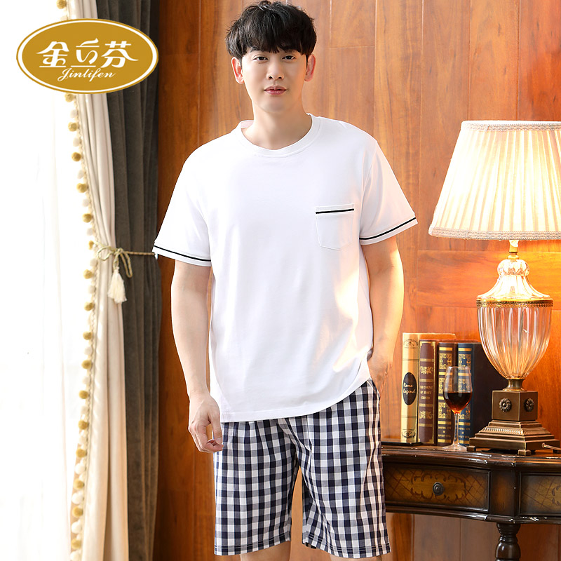 Men's pajamas summer short sleeve cotton men men's youth home wear casual thin summer suit can be worn outside