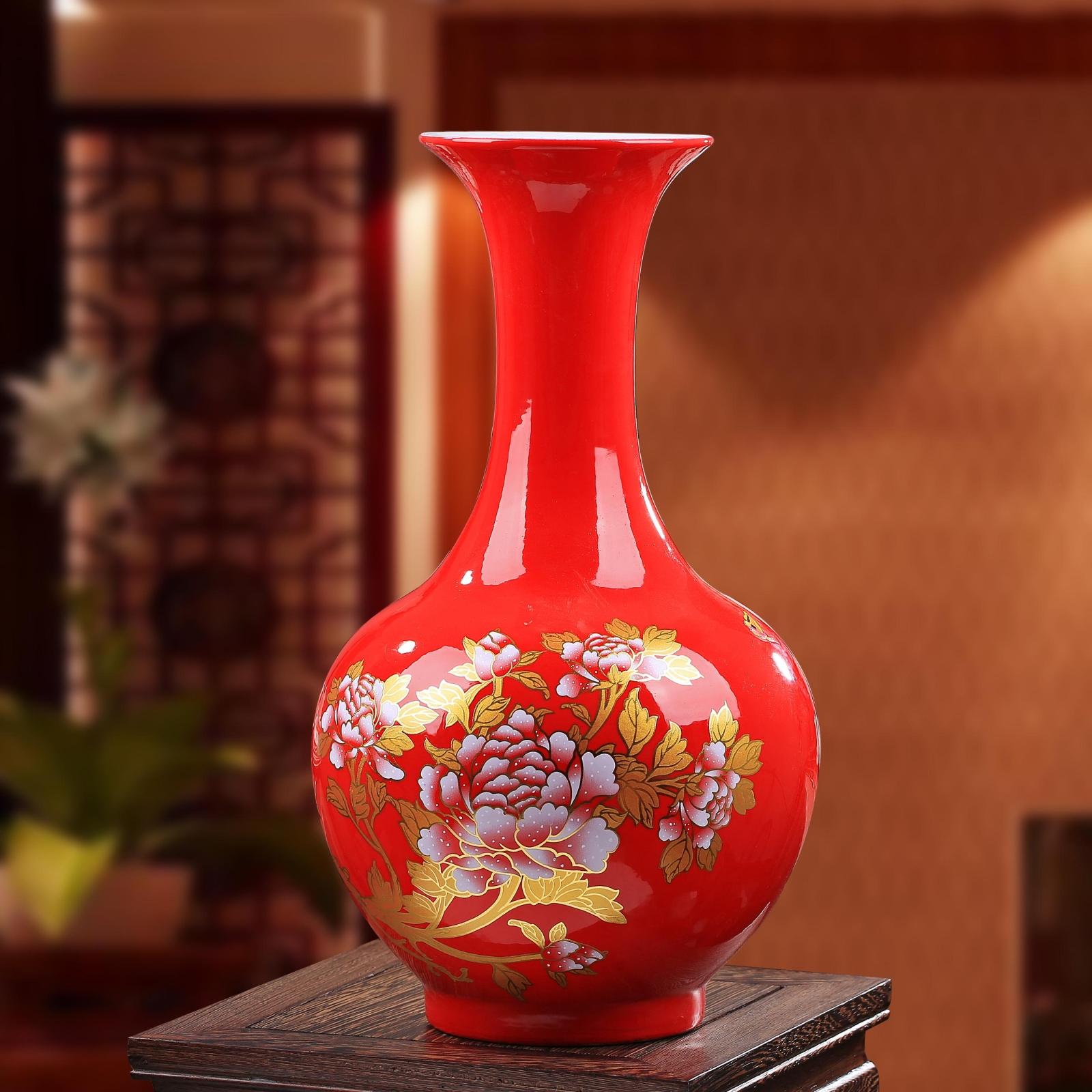 Jingdezhen ceramic large Chinese red vase creative home decoration ceramic wedding vase jewelry decoration
