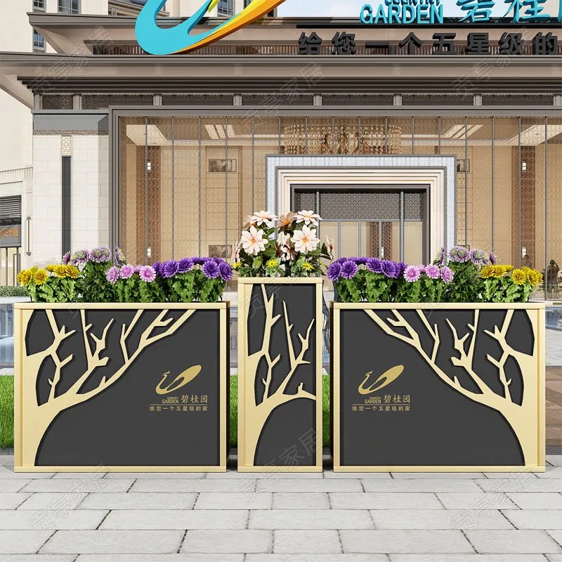 Outdoor Iron Art Flower Case Partition Combined Flower Beds Fence Planting Box Flower Groove Outside Pendulum Square Sample House Display Center Outdoor customization