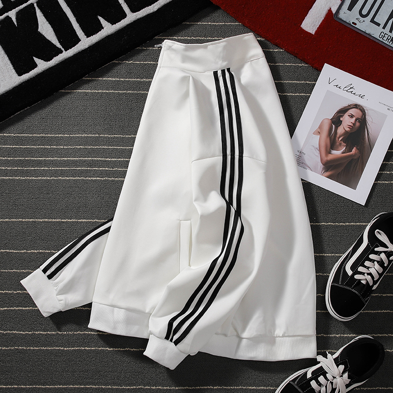 Three-Stripe Baseball Jacket for Men, Spring and Autumn Korean Style Trendy Loose Hong Kong Style Student Jacket, Couple's Sweatshirt for Women Three-Stripe Baseball Jacket for Men, Spring and Autumn Korean Style Trendy Loose Hong Kong Style Student Jacket, Couple's Sweatshirt for Women