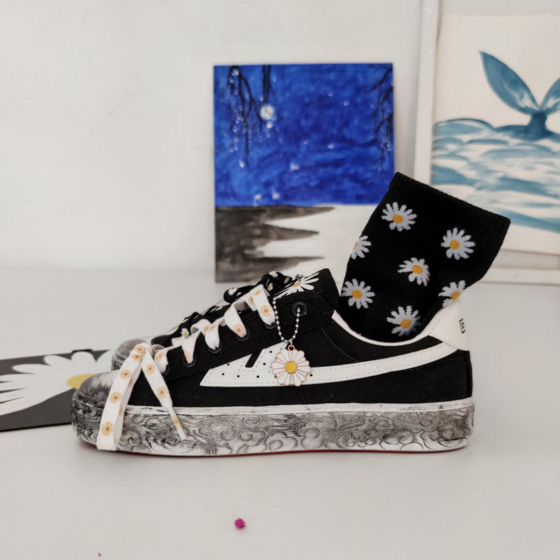 Back Force Explosive Shoes Limited hand painted power Zhirilungdaisy gd joint of the same small dirty orange lovers high cylinder sails shoes