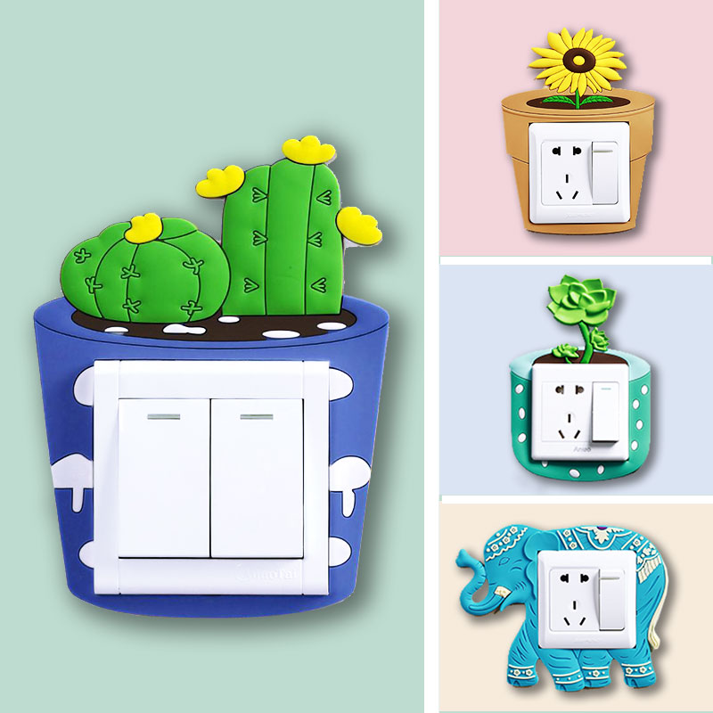 Cartoon Switch Sticker Wall Sticker socket Decorative Lights Switch Protective Sleeves Solid home Bedroom modern minimalist Nightlight Stickers