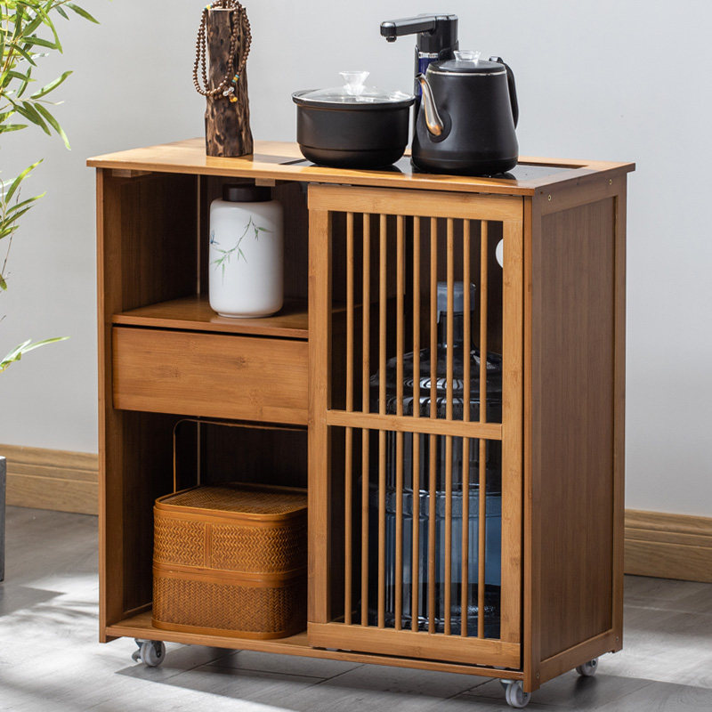 New Chinese style mobile tea table kettle integrated small tea cabinet Household tea cabinet Living room tea cabinet tea side cabinet