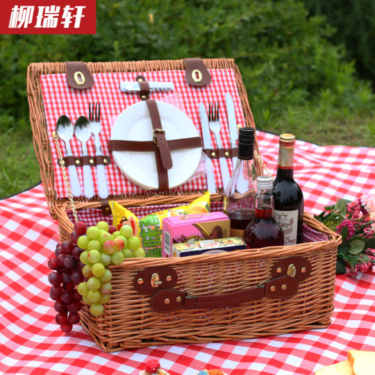 Picnic Box Basket ins with Cutlery, Rattan Basket, Storage Basket, Picnic Props, Outdoor Camping Complete Set, Popular Online