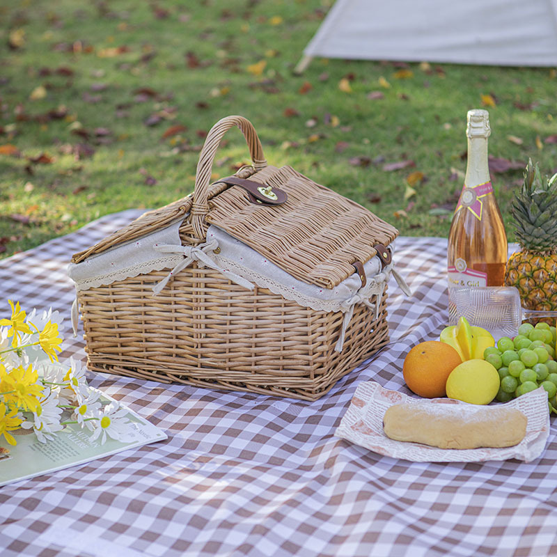 Liu Ruixuan Wicker Natural Color Picnic Basket Food Basket Outdoor Covered Storage Basket Storage Box Picking Basket