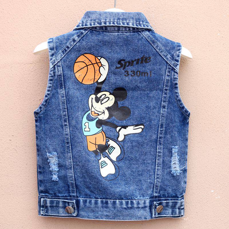 Kids Vest 2022 New Boys Korean Edition Spring and Autumn Dress Shoulder Baby Tank Top Denim Jacket Horse Clip Tide