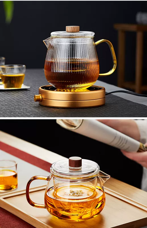 Ấm trà thủy tinh nồi đơn trà tách nước trà nồi hơi chịu nhiệt độ cao hộ gia đình bộ trà đen dày trà thơm ấm trà ấm thủy tinh pha trà hoa