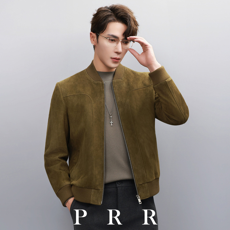 Autumn and Winter New Style Suede Sheepskin Genuine Leather Jacket Men's Short Baseball Collar Suede Leather Jacket Casual Jacket