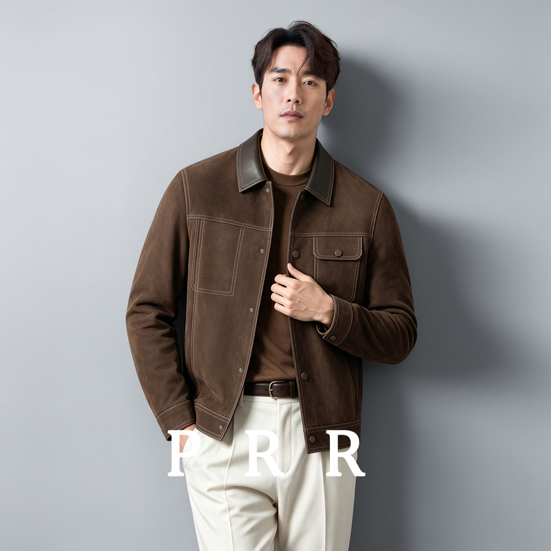 Autumn New Style Suede First-Layer Cowhide Motorcycle Leather Jacket Short Lapel Retro Casual Genuine Leather Men's Jacket Autumn New Style Suede First-Layer Cowhide Motorcycle Leather Jacket Short Lapel Retro Casual Genuine Leather Men's Jacket