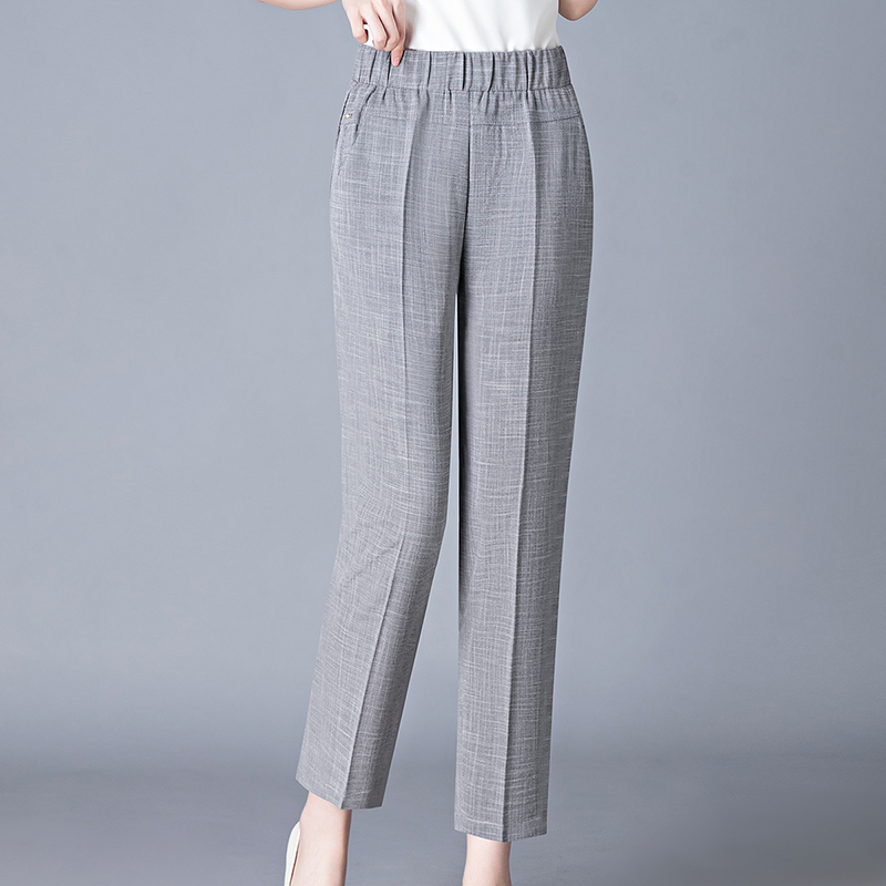 Shengyu Bamboo 2026 Summer Thin Women's Pants for Moms, Elastic Waist, Draped Casual Straight Pants, Cotton and Linen High-Waisted Cropped Pants Shengyu Bamboo 2026 Summer Thin Women's Pants for Moms, Elastic Waist, Draped Casual Straight Pants, Cotton and Linen High-Waisted Cropped Pants