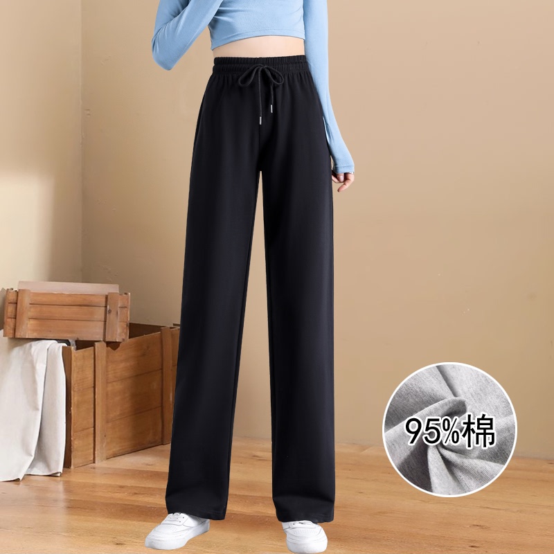 Pure Cotton Sweatpants, Summer Thin Style, Women's Loose Wide-Leg Pants, Spring and Autumn Style, All-Cotton Straight-Leg Sweatpants, Women's High-Waisted Casual Pants