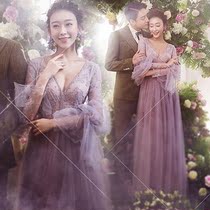  2018 exhibition new studio theme clothing travel wedding photography couple photo photo deep V color yarn dress