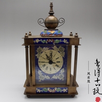 Antique pure copper classical cloisonné clock blue pattern mechanical clock ornaments home decoration business gifts