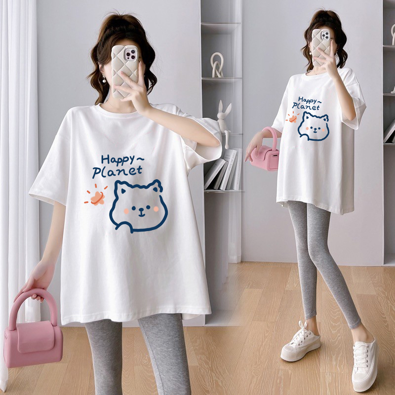 Maternity Short-Sleeved T-Shirt Top 2026 New Summer White Pure Cotton Mid-Length Maternity Wear Summer Wear Loose Large Size