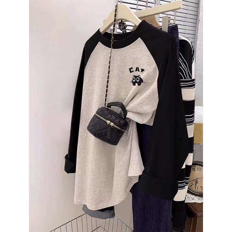 Maternity Autumn Tops 2026 Pure Cotton Round Neck Base Shirt Mid-Length Loose Plus Size Autumn and Winter Raglan Long Sleeve T-Shirt