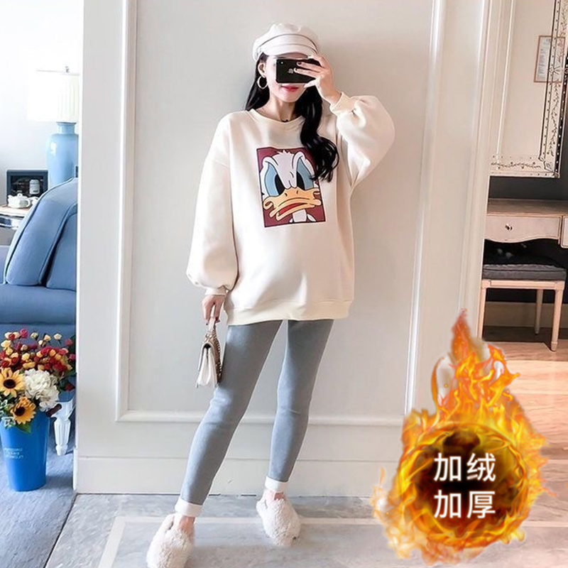 Fleece-Lined Sweatshirt for Pregnant Women, Autumn and Winter Style, Round Neck, Large Size, Long Sleeves, Mid-Length, Belly-Covering, Thickened Winter Top, Jacket for Women Fleece-Lined Sweatshirt for Pregnant Women, Autumn and Winter Style, Round Neck, Large Size, Long Sleeves, Mid-Length, Belly-Covering, Thickened Winter Top, Jacket for Women