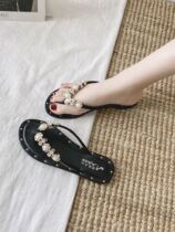 Japanese GP Slippers Female Outwear Fairy Wind Summer New Nets Red Herringbone Soft Flat-bottomed Pearl Sandals