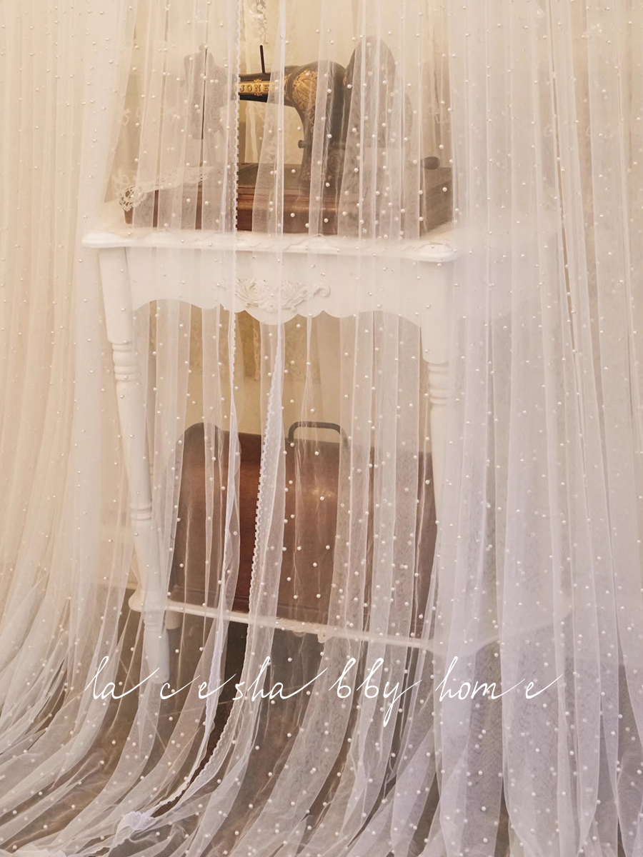 LACESHABBY NEW CUSTOM STYLE LIGHT EXTRAVAGANT PRINCESS WIND PEARL WHITE YARN WINDOW SCREEN CURTAIN FINISHED WINDOW CURTAIN-Taobao